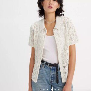 Levi's Seaside Sweater White Med Creamy White Crochet Knit